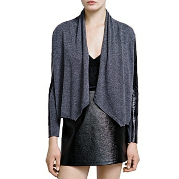 THE Kooples Leather Merino Wool Gray Black Cardigan - Picture 2 of 6